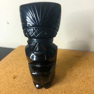 Black Tiki Vintage Numbered Handcarved Obsidian Totem Glass Cold to the Touch 7”